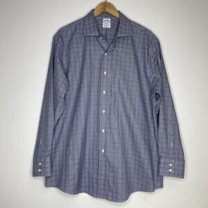 Brooks Brothers Regent Fit Blue Paid Supima Cotton Non Iron Dress Shirt 17.5 34